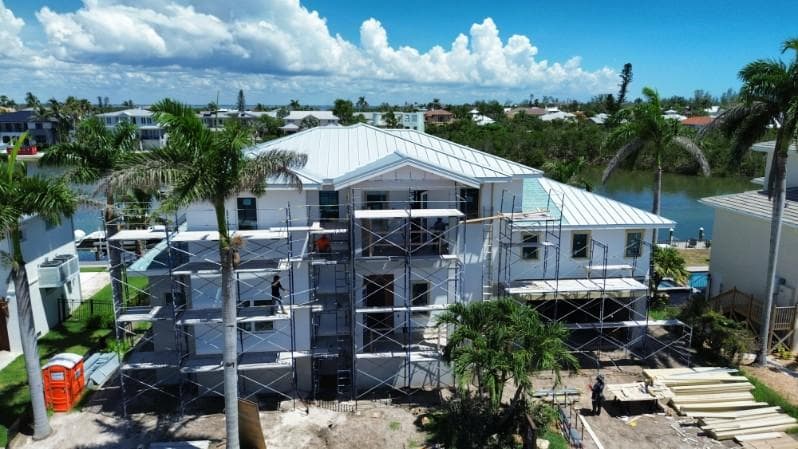 Completed scaffold access around a coastal project